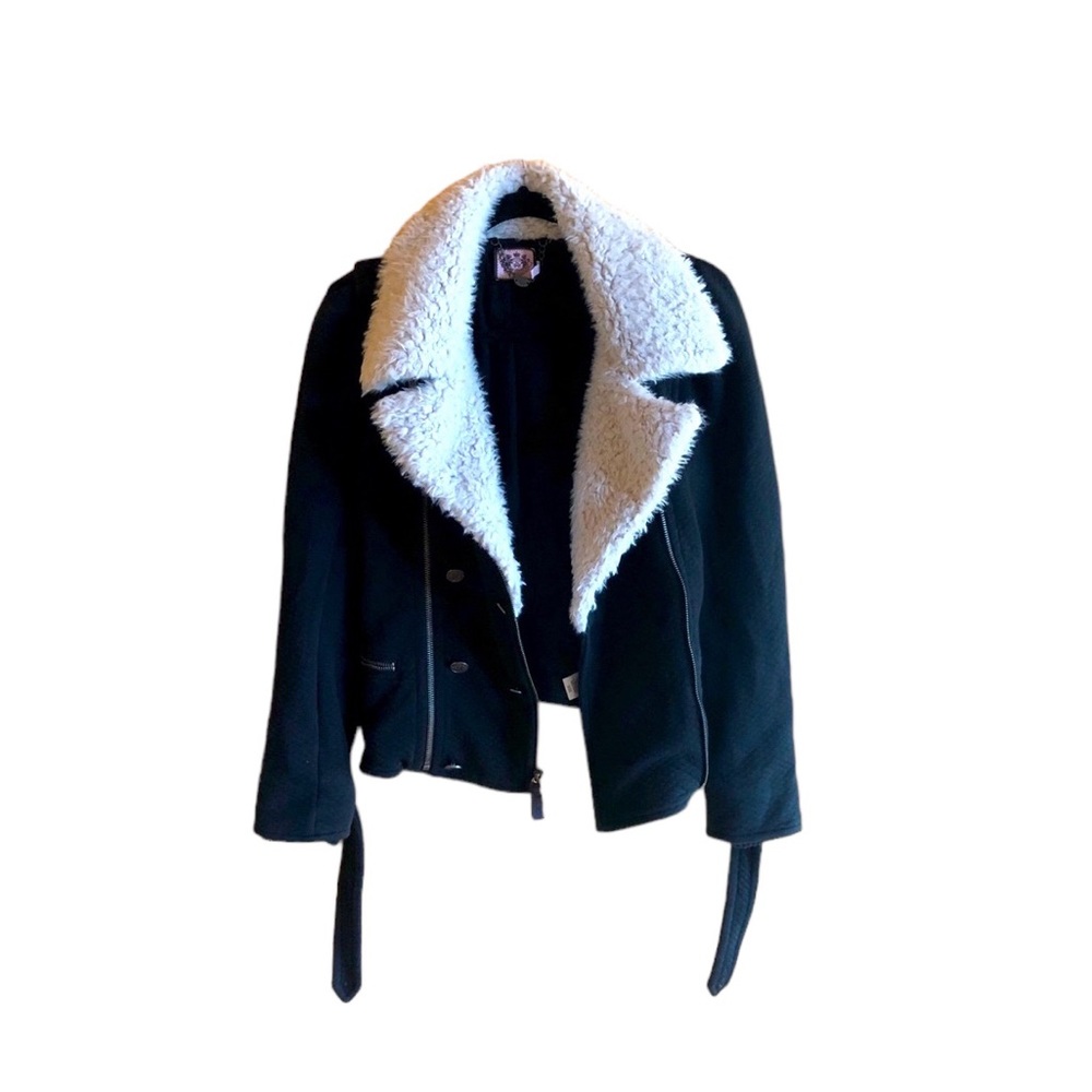 Black Juicy Motorcycle jacket with Sherpa Collar